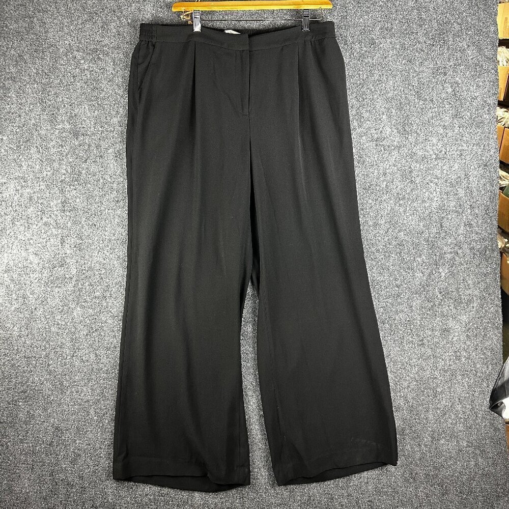 Sejour Pants Womens 18W Black Wide Leg Pockets Zip Fly Elastic Back Waist NEW